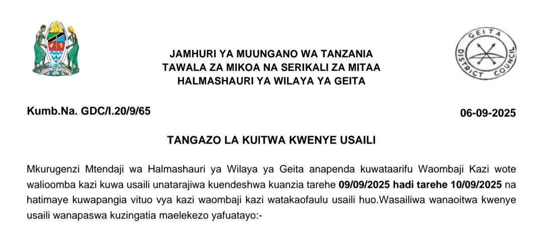 Names Called for Interview Geita Nyongeza