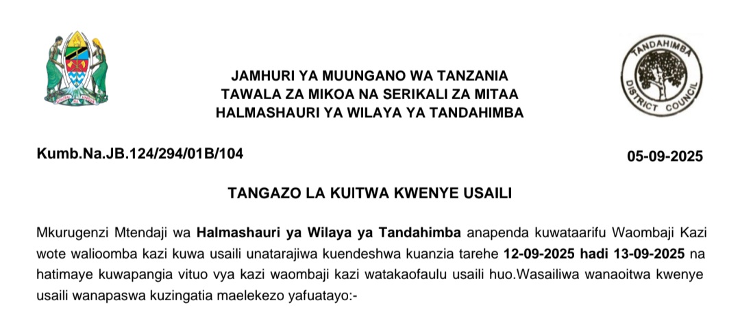 Call for Interview Tandahimba Dc