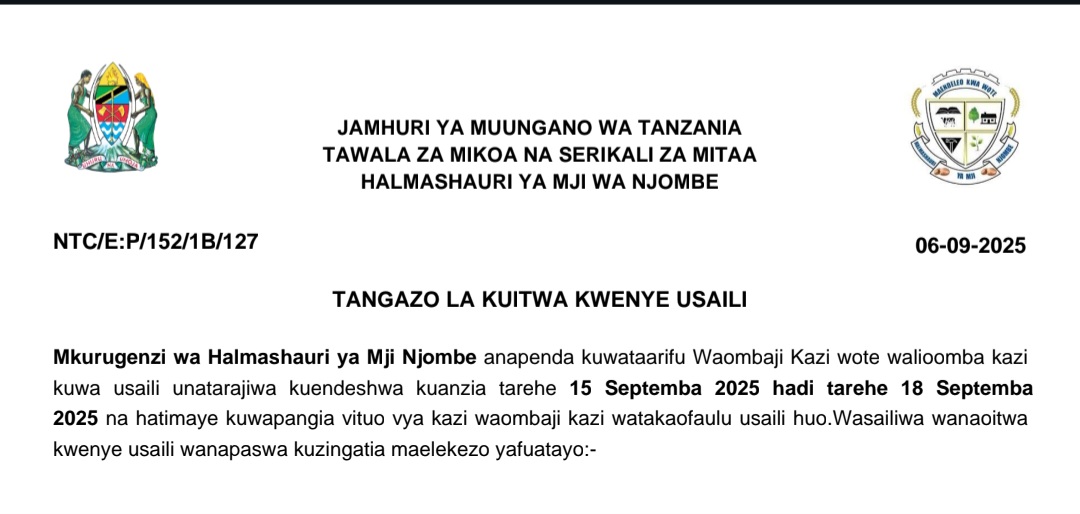 Names Called for Interview at Njombe Mji