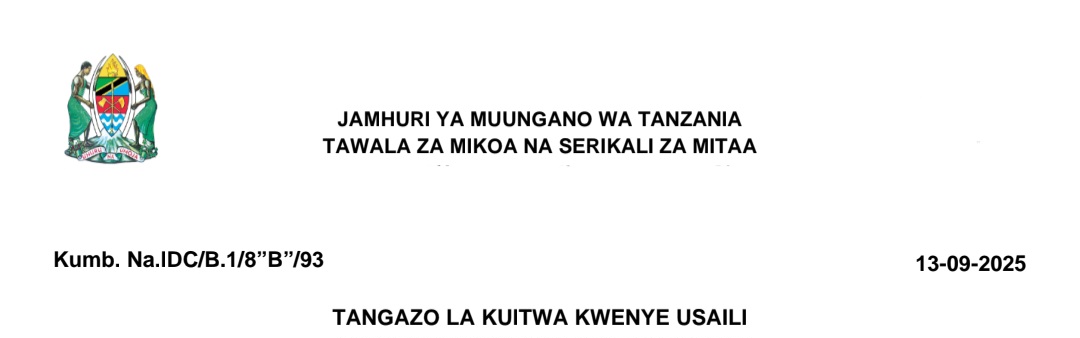 Call for Interview 13-09-2025 Walioitwa Kwenye Usaili