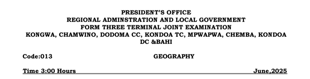 Dodoma Form Three Terminal Exams 2025