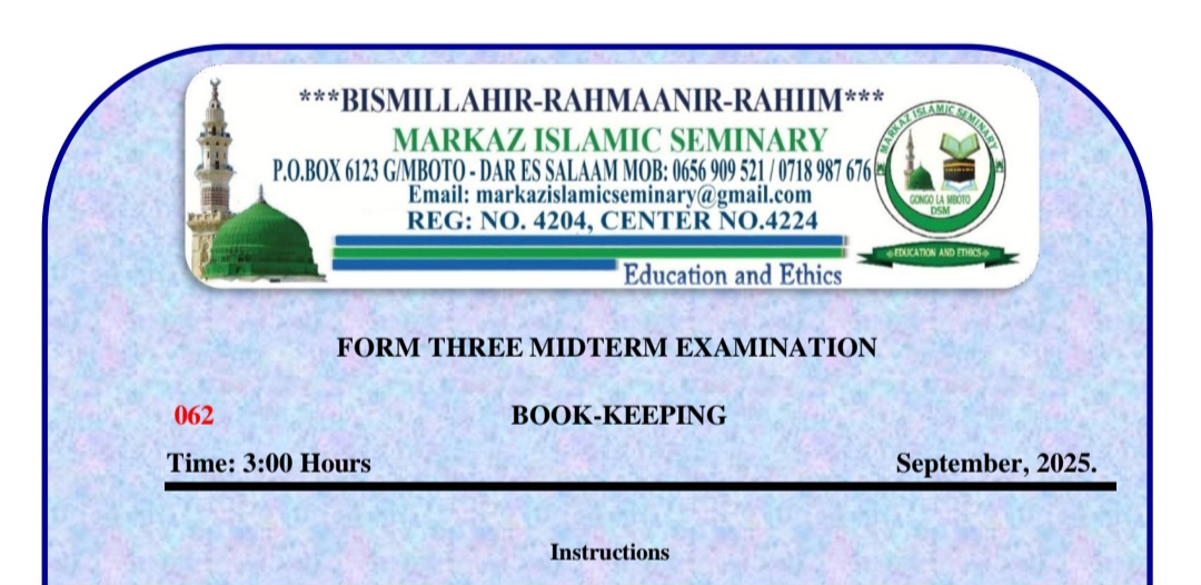 Markaz Form Three Midterm Exam 2025 All Subjects