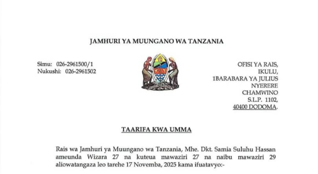 Baraza Jipya la Mawaziri na Naibu Mawaziri