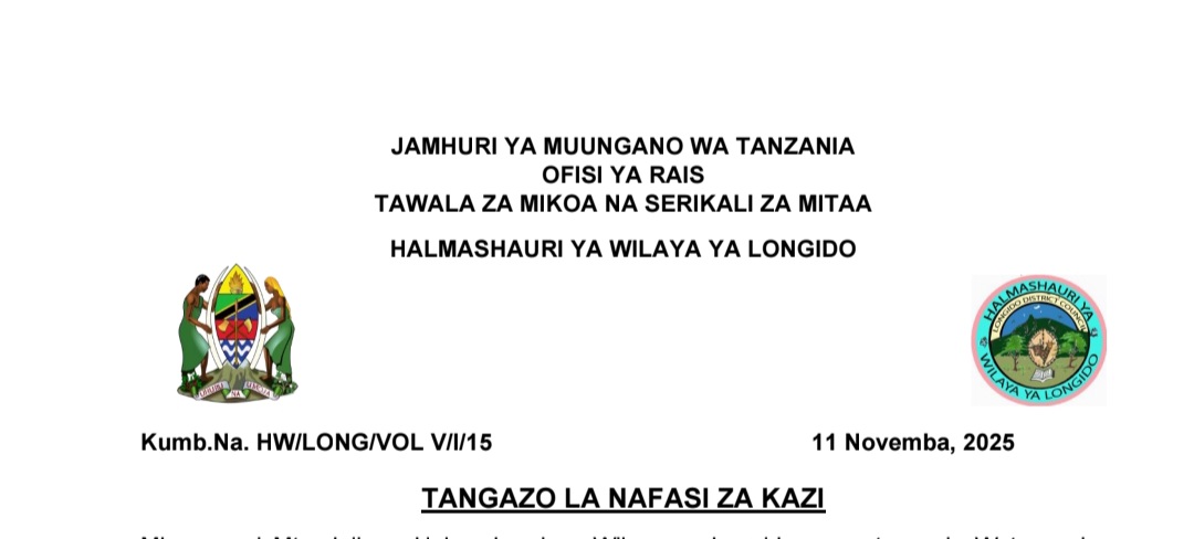 Nafasi 17 za Kazi Longido Dc