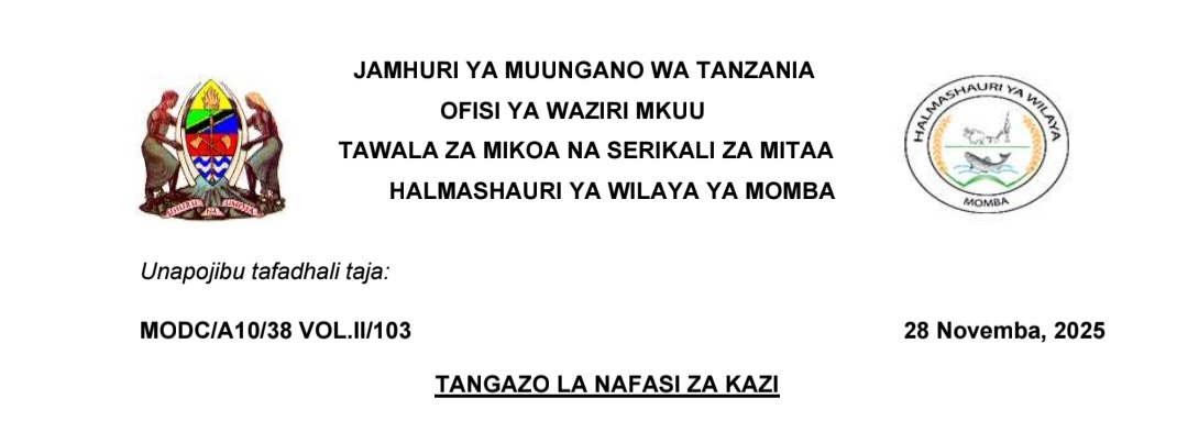 Nafasi za Kazi Momba Dc