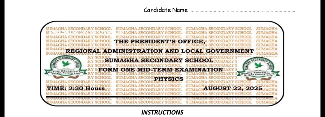 Sumagha Form One Midterm Exams 2025