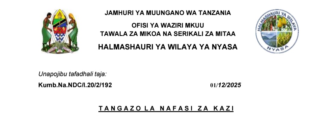 Nafasi Mpya za Kazi Nyasa Dc