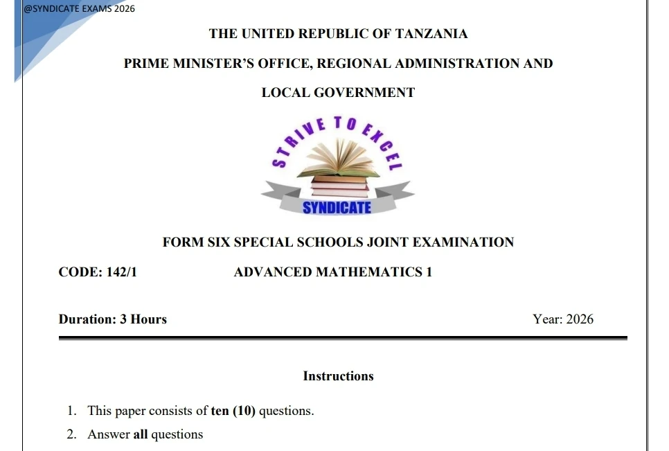 Form Six Special Schools Joint Exams 2026 with Answers