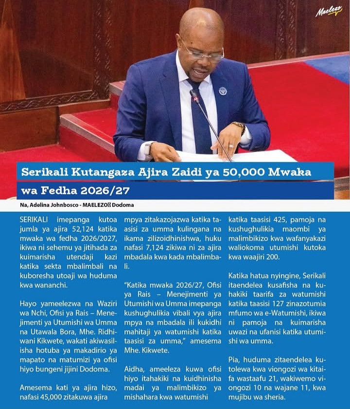 Government Targets 45,000 Jobs in New Budget Plan for 2026/2027