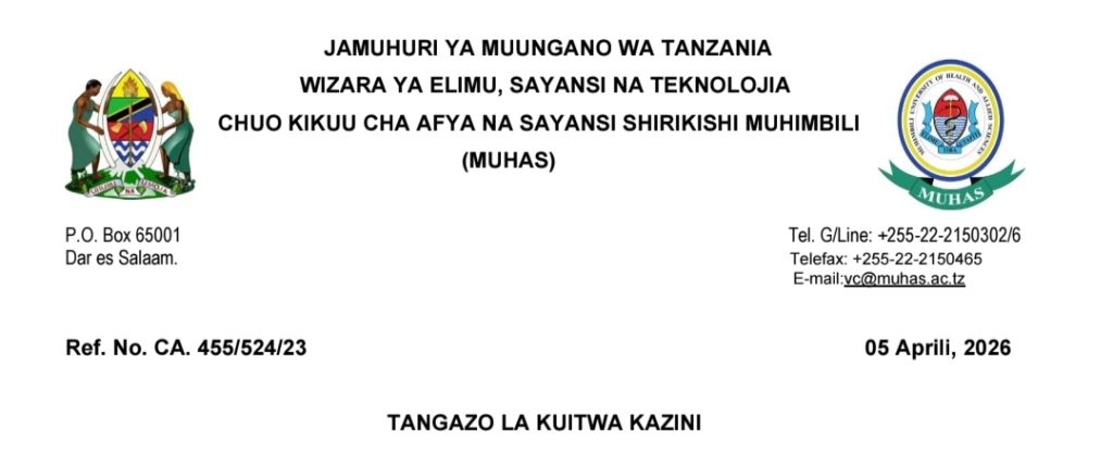 Kuitwa Kazini Muhimbili University 2026 | Call for Work