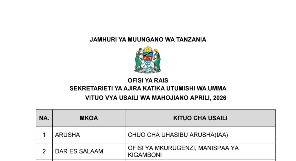 Public Service Oral Interview Venues – April 2026 | Vituo vya Usaili