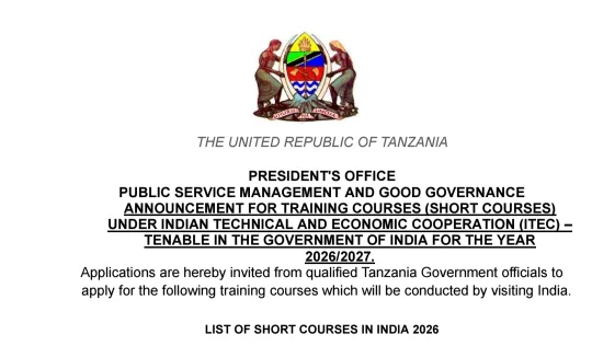 Indian Government ITEC Short Courses for Tanzania Public Servants 2026/2027