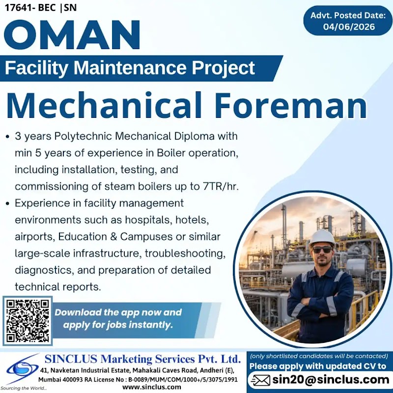 Mechanical Foreman – Boiler Operation & Facility Maintenance | Oman Project